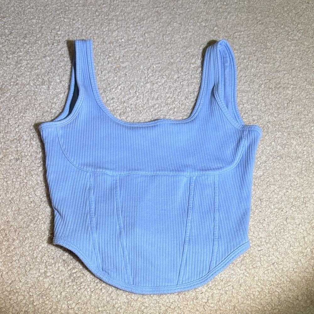Blue Ribbed Women's corset Top